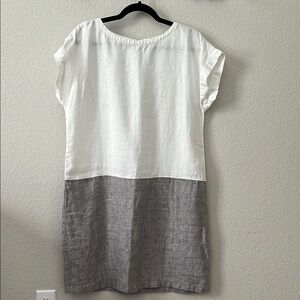 Garnett Hill Linen Pullover Dress White Gray Medium